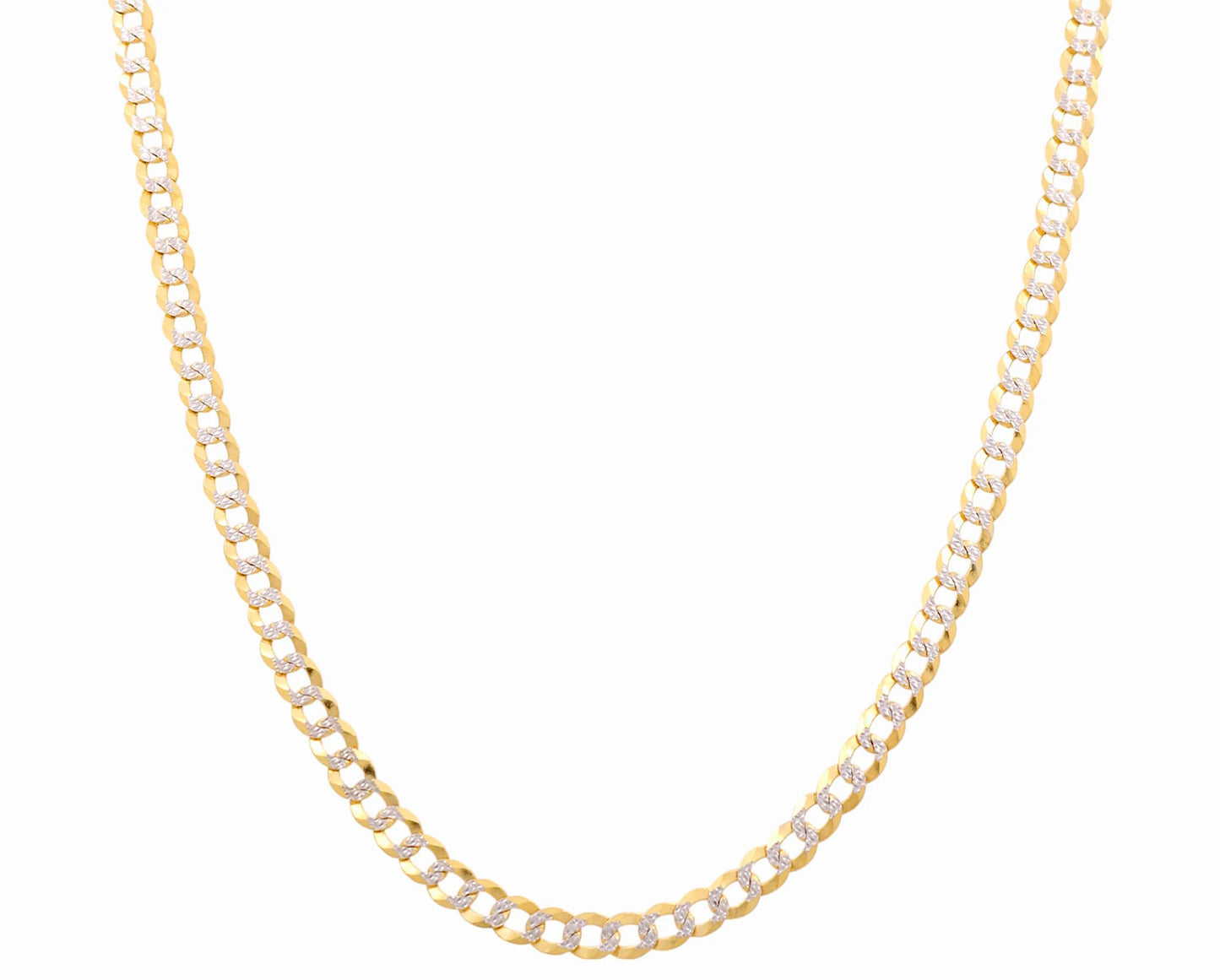 14K Yellow and White Gold Curb Chain / Size: 3.5mm 18" / Weight: 7.3 GR / CACH4CB3.5-18
