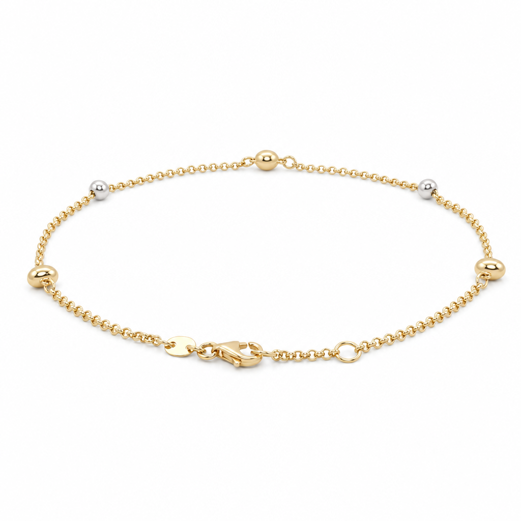 Tobillera de corazón para mujer de oro amarillo y blanco 14K / Medida: 10" / Peso: 2.8 GR / 000-08373