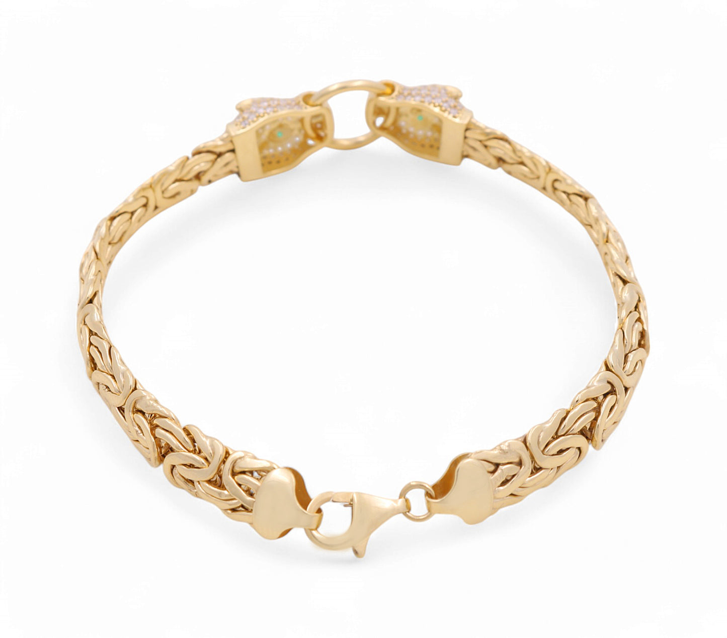 10K Yellow Gold Women's Fashion Byzantine Link Bracelet with Panther / CZ / Size: 7.5" / Weight: 10.5 GR