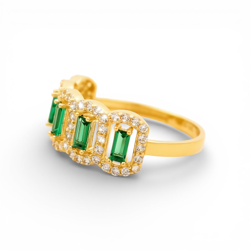 14K Yellow Gold Fashion Women's Ring with Green Cz / Size: 8 / Weight: 2.3 GR / Y25-1162