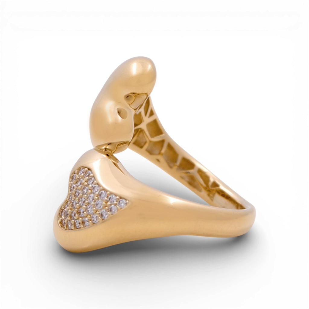 14K Yellow Gold Two Hearts Women's Ring with Cz / Size: 8.5 / Weight: 4.1 GR