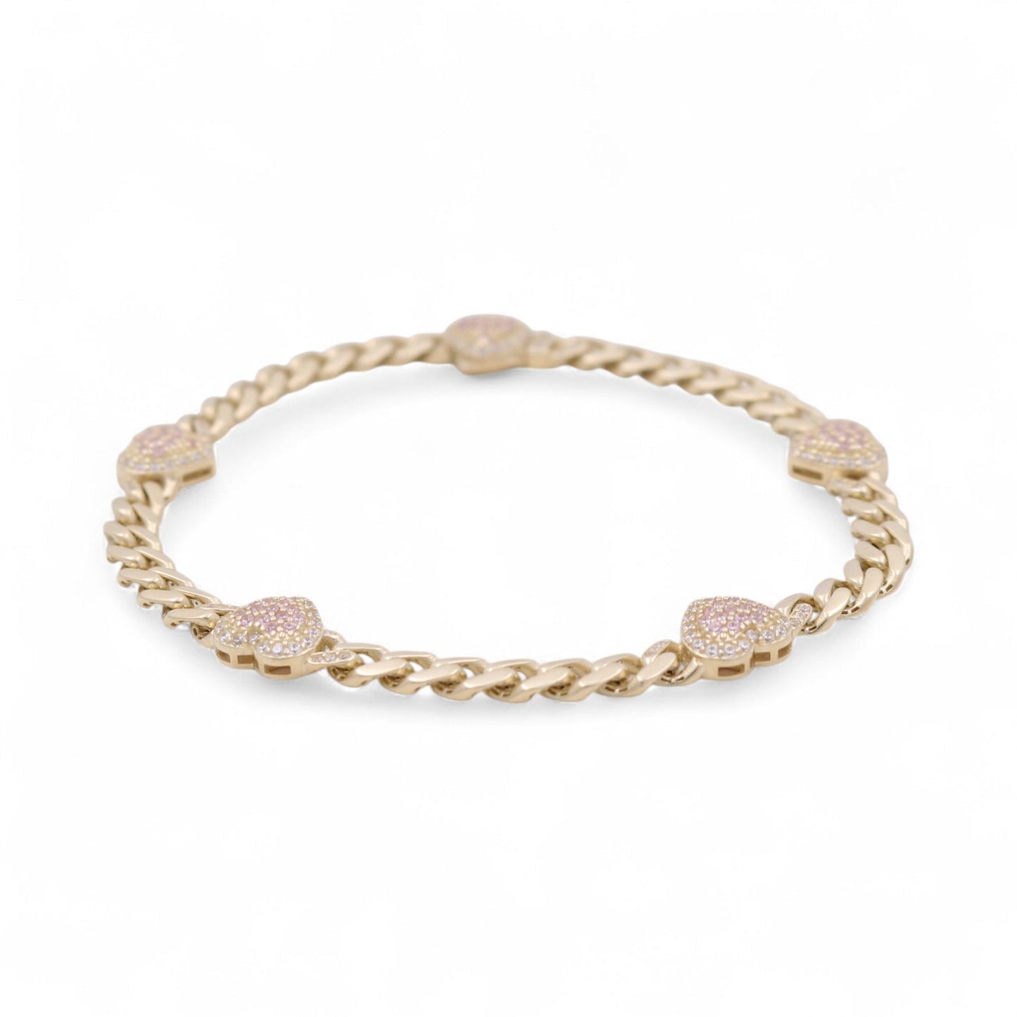 10K Yellow Gold Heart Monaco Women's Bracelet with Pink Cz / Size: 7.5” / Weight: 7.2 GR / CQWB0MONHR