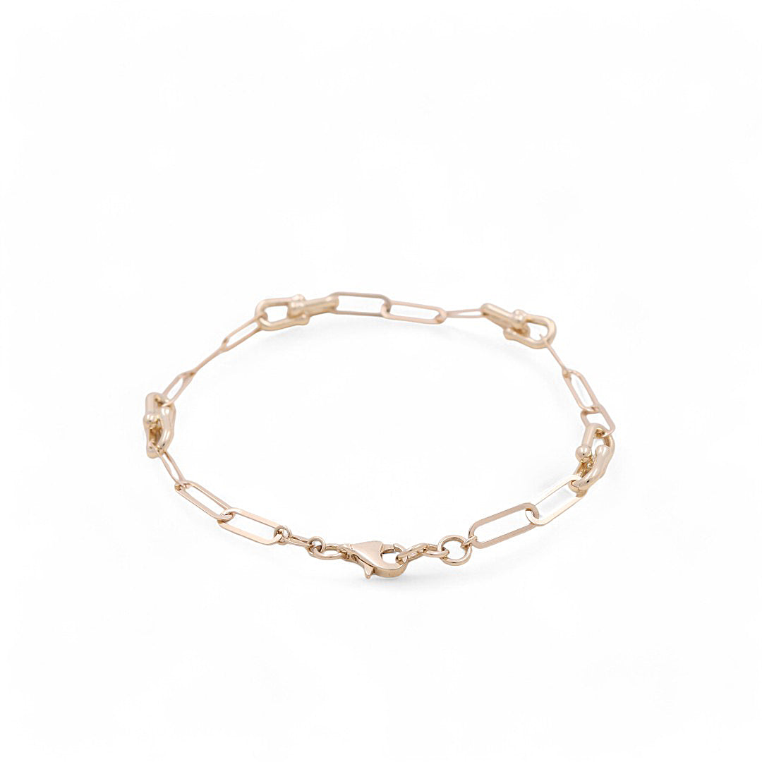 14K Yellow Gold Fancy Bracelet with Paper Clip Link / Size: 7.5" / Weight: 3.4 GR / CCWB4PC