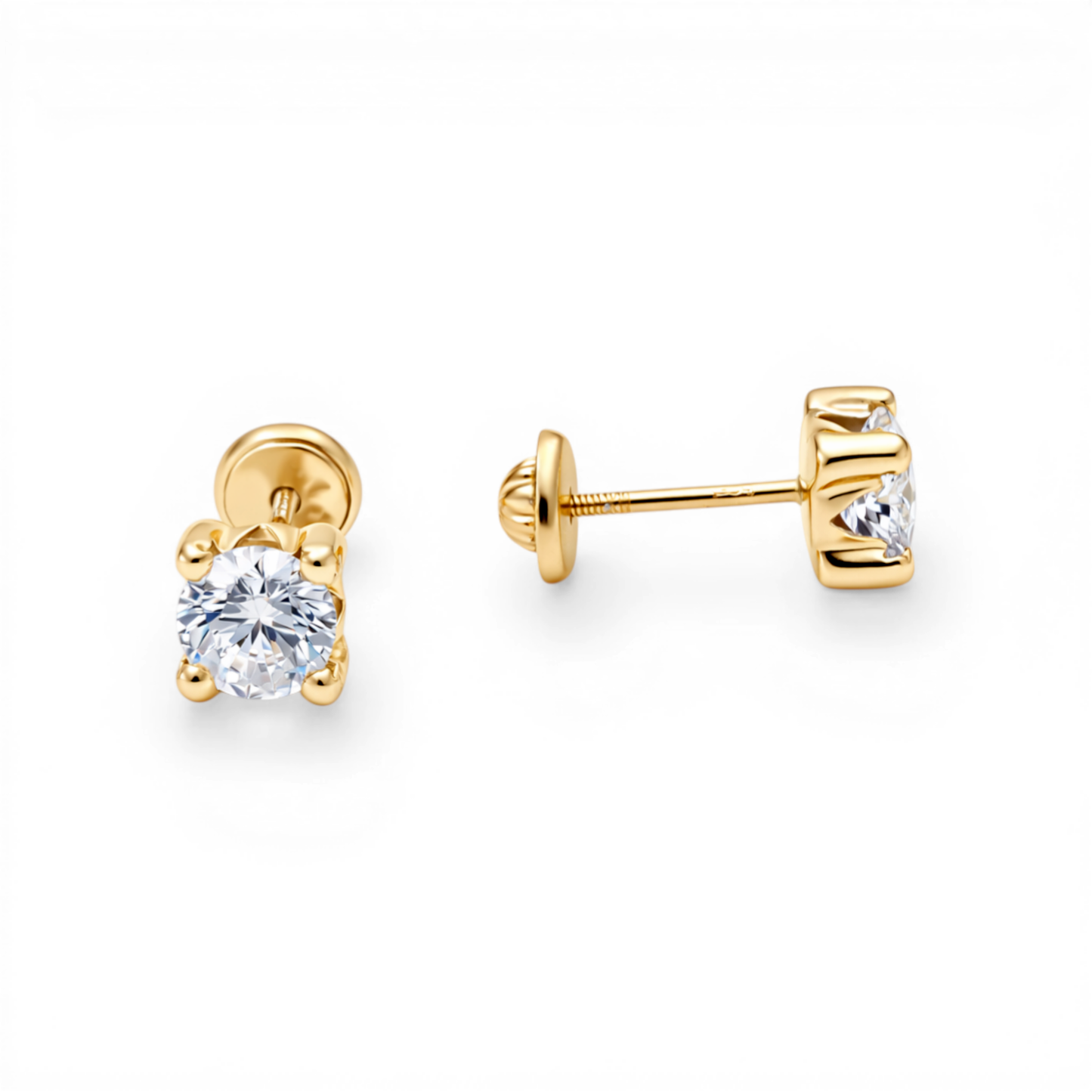 14K Yellow Gold Fashion Stud Earrings with Cz / 6-627401PS