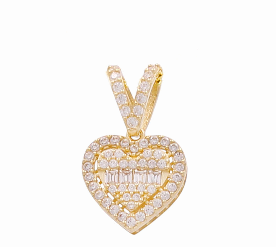 10K Yellow Gold Heart Women's Pendant with White CZ / Weight: 2 GR / P12H-260