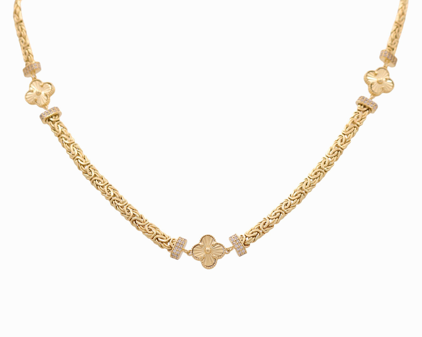 10K Yellow Gold Women's Three Clover Necklace With Byzantine Link / Size: 17.5" / Weight: 14.1 GR / DQNK0CLV-5