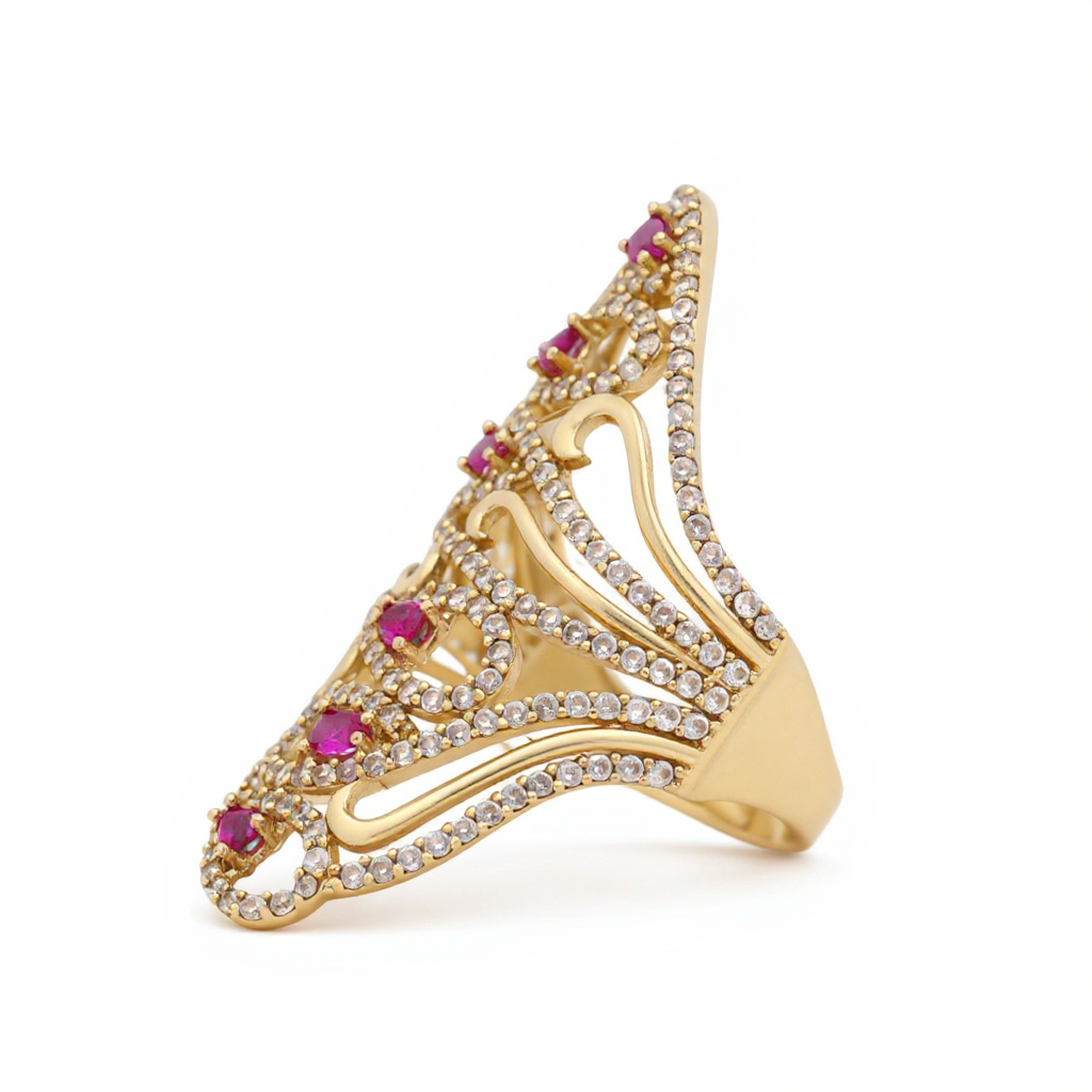 14K Yellow Gold Fashion Women's Ring with Pink Cz / Size 8 / Weight: 5.4 GR / DOWR4FS-13