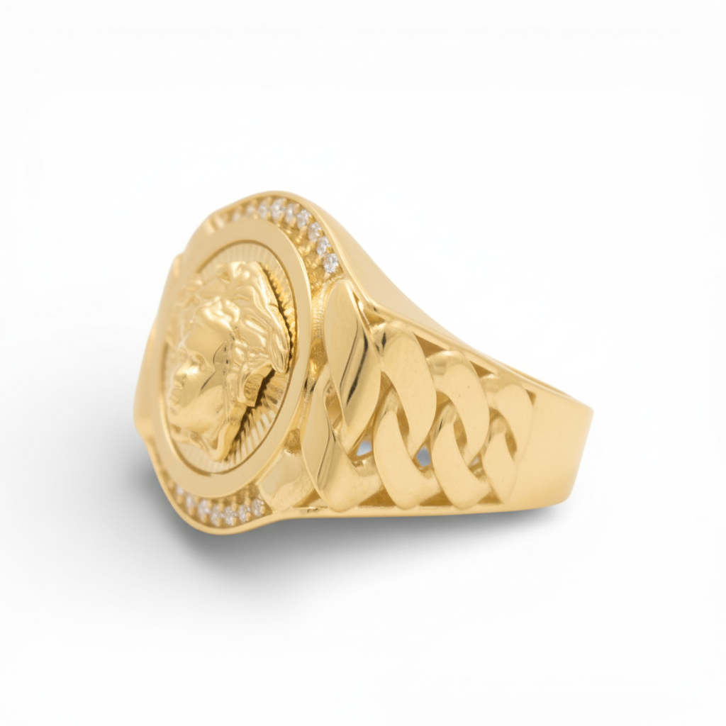 10K Yellow Gold Medusa With Chain Men's Ring with Cz / Size: 10.5 / Weight: 7.2 GR / DQMR0VS