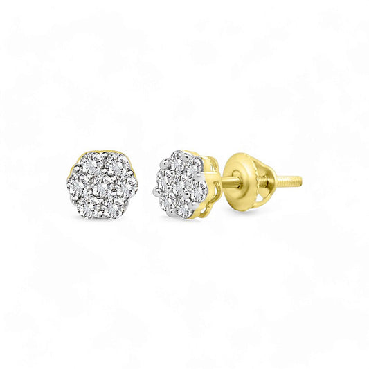 14K Yellow Gold Woman's Diamond Flower Stud Earrings / Stone: 0.33CT / 78030Y