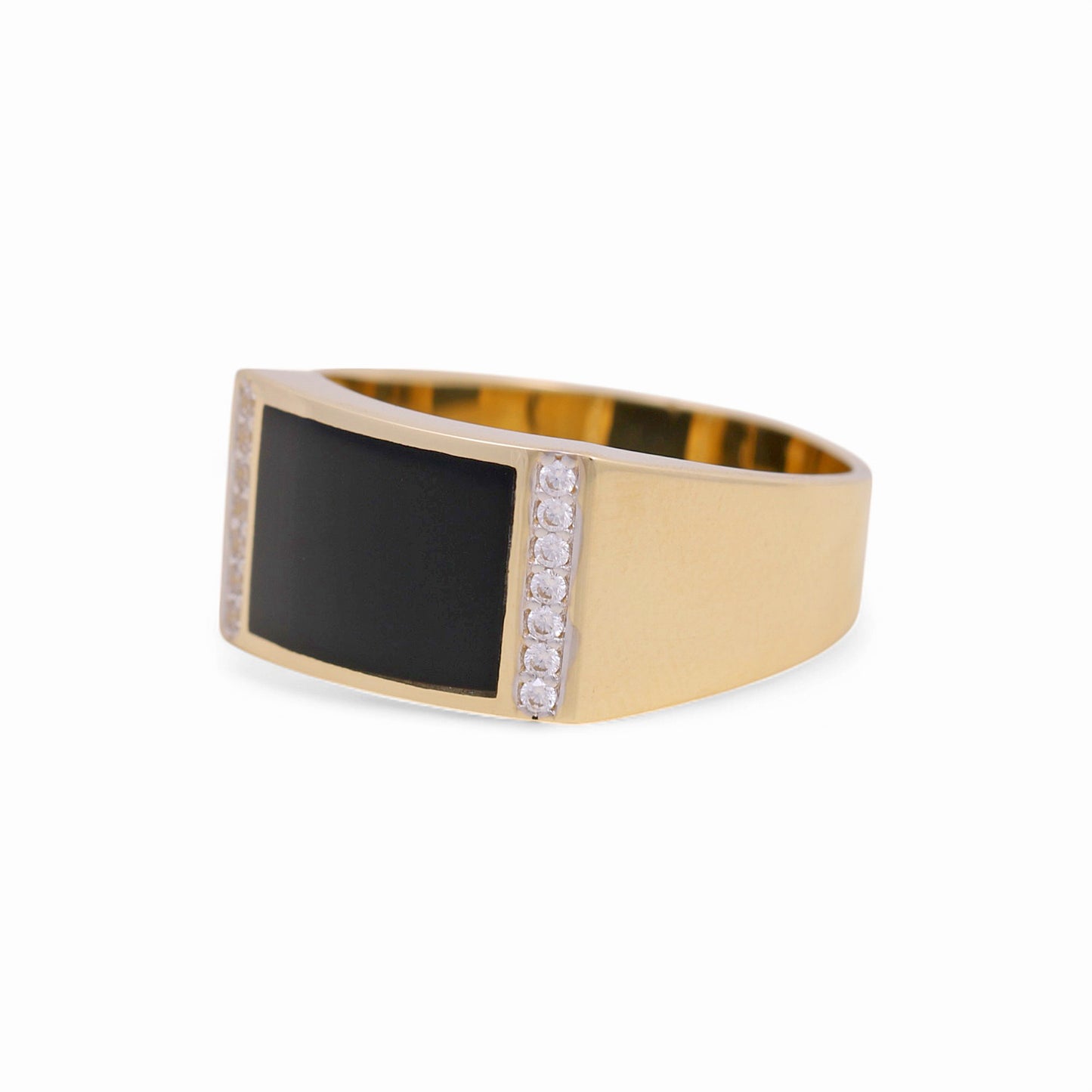 14K Yellow Fashion Men's Ring with Onyx and CZ / Size: 10 / Weight: 6.5 GR / KEEMR4FS-1