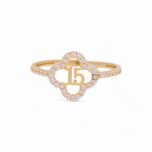 10K Yellow Gold Quinceañera Flower Women's Ring with Cz / Size: 12 / Weight: 1.1 GR / P55R-33