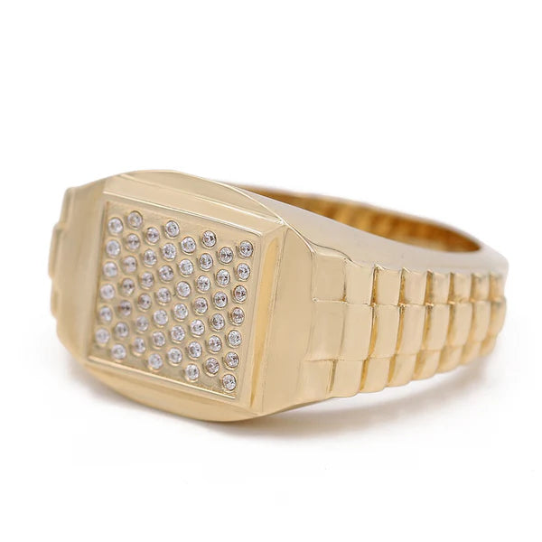 14k Yellow Gold Cuadrado Men's Ring with Cz / Size 10.5 / Weight 7.1g / COMR4SQCZ-3
