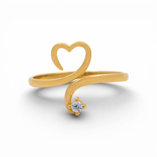 10K Yellow Gold Heart Women's Ring with White Cz / Size: 8.5 / Weight: 1.5 GR / DQWR0HR-10