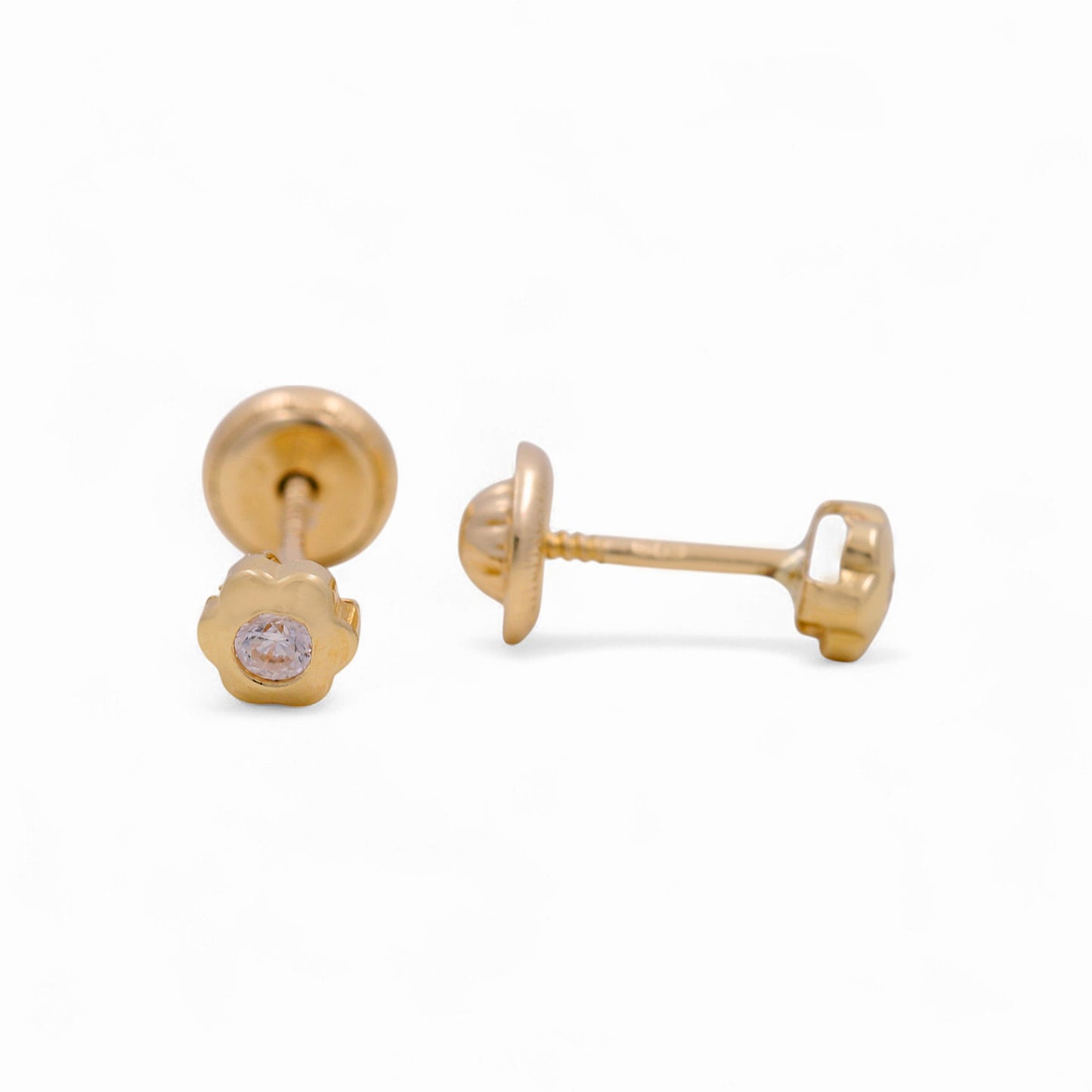 14k Yellow Gold Flower Stud Earrings With CZ / 6-B08801PS3
