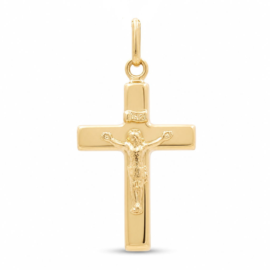 14K Yellow Gold Small Cross with Christ Pendant / Weight: 1.3 GR  / 152-00740