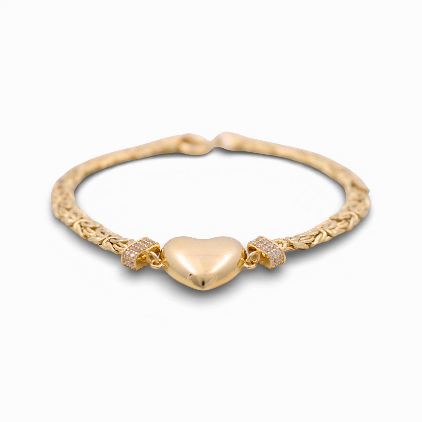 14K Yellow Gold Byzantine Link Women's Bracelet with Heart / Stone: Cz / Size: 7.5" / Weight: 6.4 GR / DQWB4BZHR-1