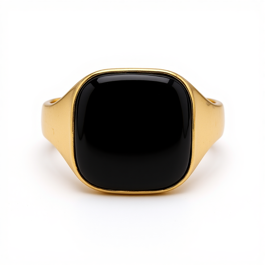 14K Yellow Gold SQ Men's Ring with Onyx / Size: 10.5 / Weight: 6.6 GR / BOMR4FS-46