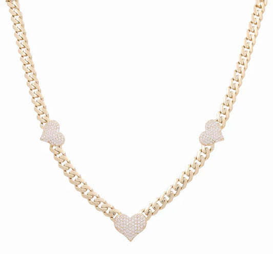 10K Yellow Gold Monaco Women's Necklace with Three Hearts / CZ / Size: 18.5" / Weight: 24.1GR/ DONK0MONHR