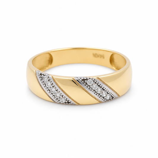 14K Yellow and White Gold Men’s Wedding Band / Stone: Cz / Size: 10 / Weight: 2.6 GR
