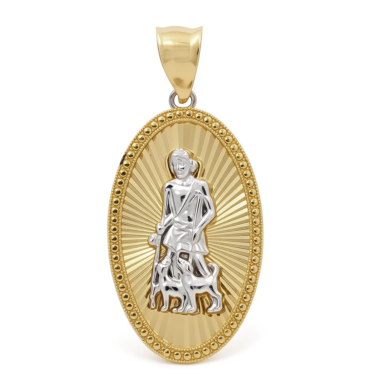 14K Yellow and White Gold Oval San Lazaro Medal Pendant / Weight: 4.3 GR / CCAPDTT4SL-1