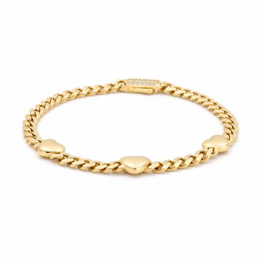 10K Yellow Gold Monaco Women's Bracelet with Three Hearts / CZ / Size: 4mm 6.5" / Weight: 4.7 GR / DQWB0MONHR-5