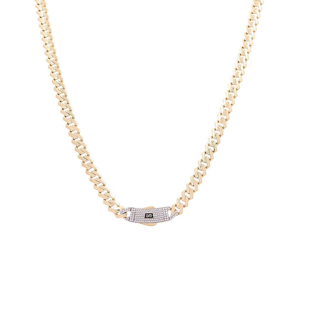 14K Yellow Gold Monaco Edge Chain / Stone: Cz / Size: 7mm 24" / Weight: 26.4gr / 301-61080-8.0mm.24"