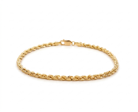 10K Yellow Gold Semisolid Rope Bracelet / Size: 3.7MM 7.5" / Weight: 2.9 GR