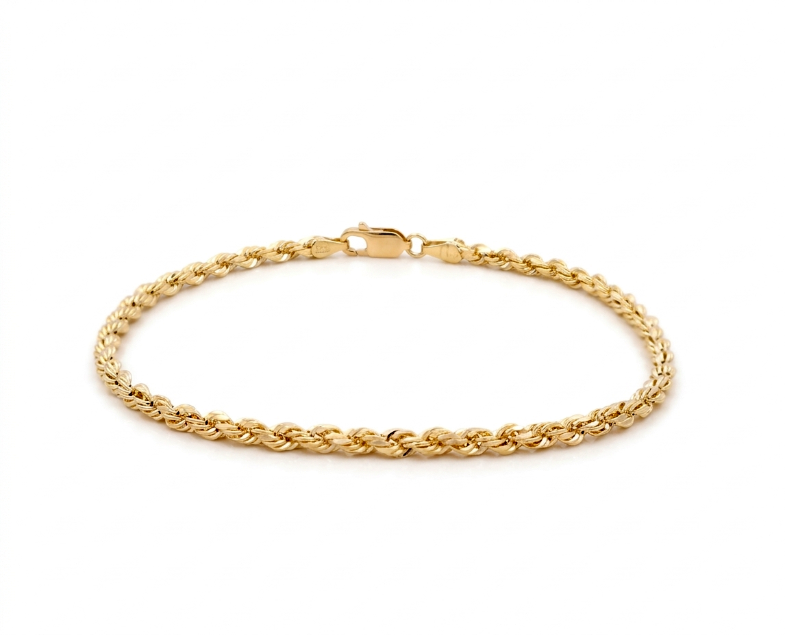 10K Yellow Gold Semisolid Rope Bracelet / Size: 3.7MM 7.5" / Weight: 3 GR / CSWB0RP3.7-7.5