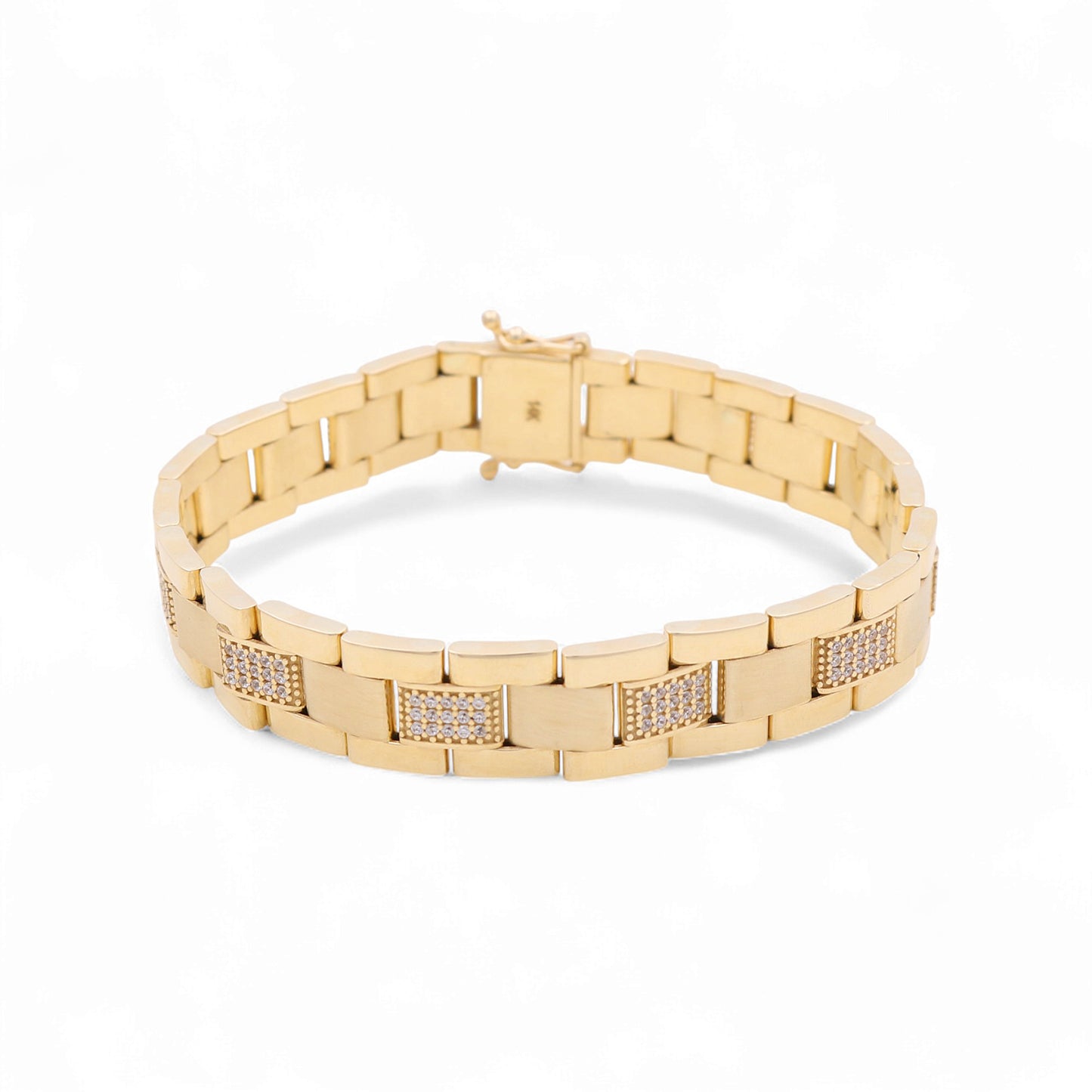 14K Yellow Gold Semisolid Italian Men's Bracelet with Cz / Size: 8" / Weight: 31 GR / 120-03088