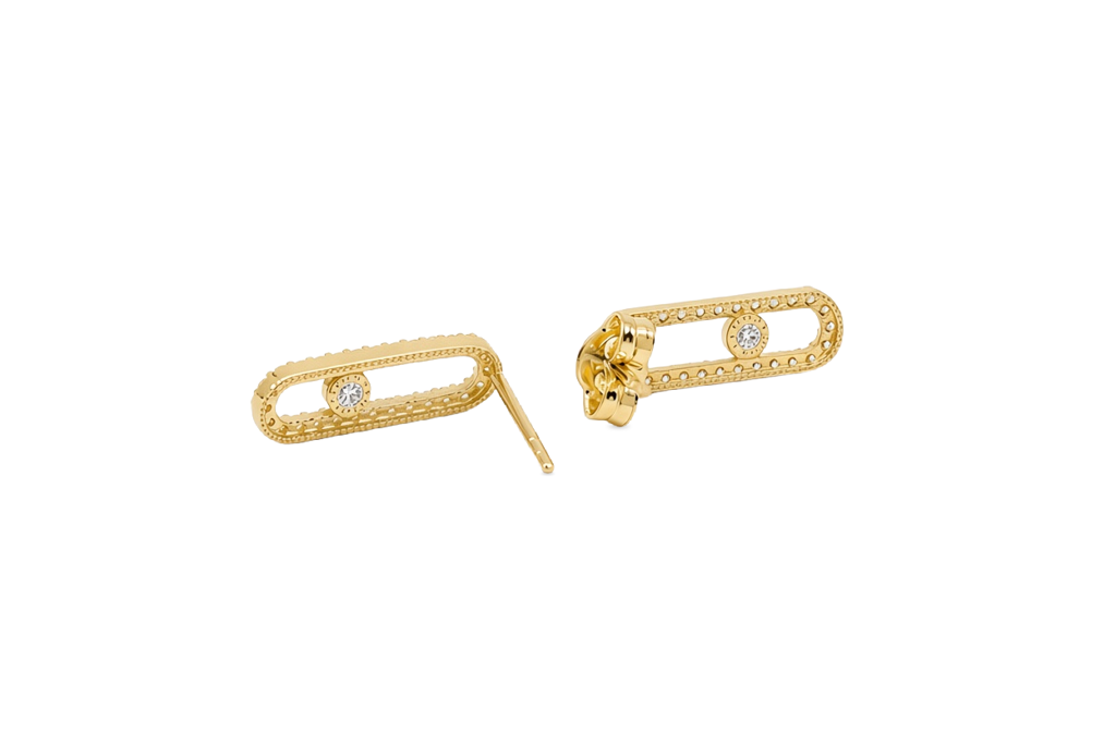 10K Yellow Gold Fashion MK Women's Stud Earrings with Cz / Size: 15.5mm x 5mm / Weight: 1.3 GR / DQES0FS-8