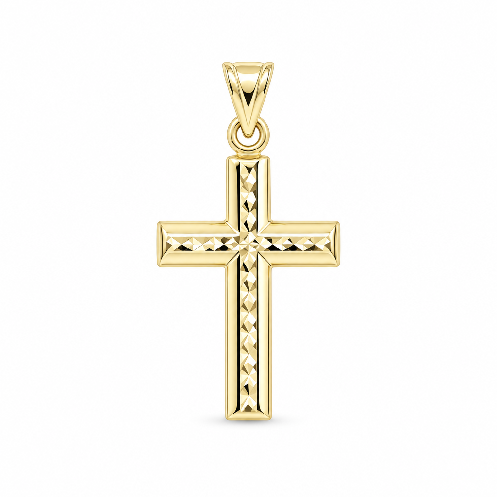 14K Yellow Gold Cross Diamond-Cut Pendant  / Weight: 1.2 GR / DQPD4CRSS-6