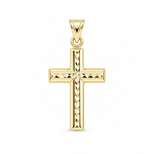 14K Yellow Gold Cross Diamond-Cut Pendant  / Weight: 1.2 GR / DQPD4CRSS-6