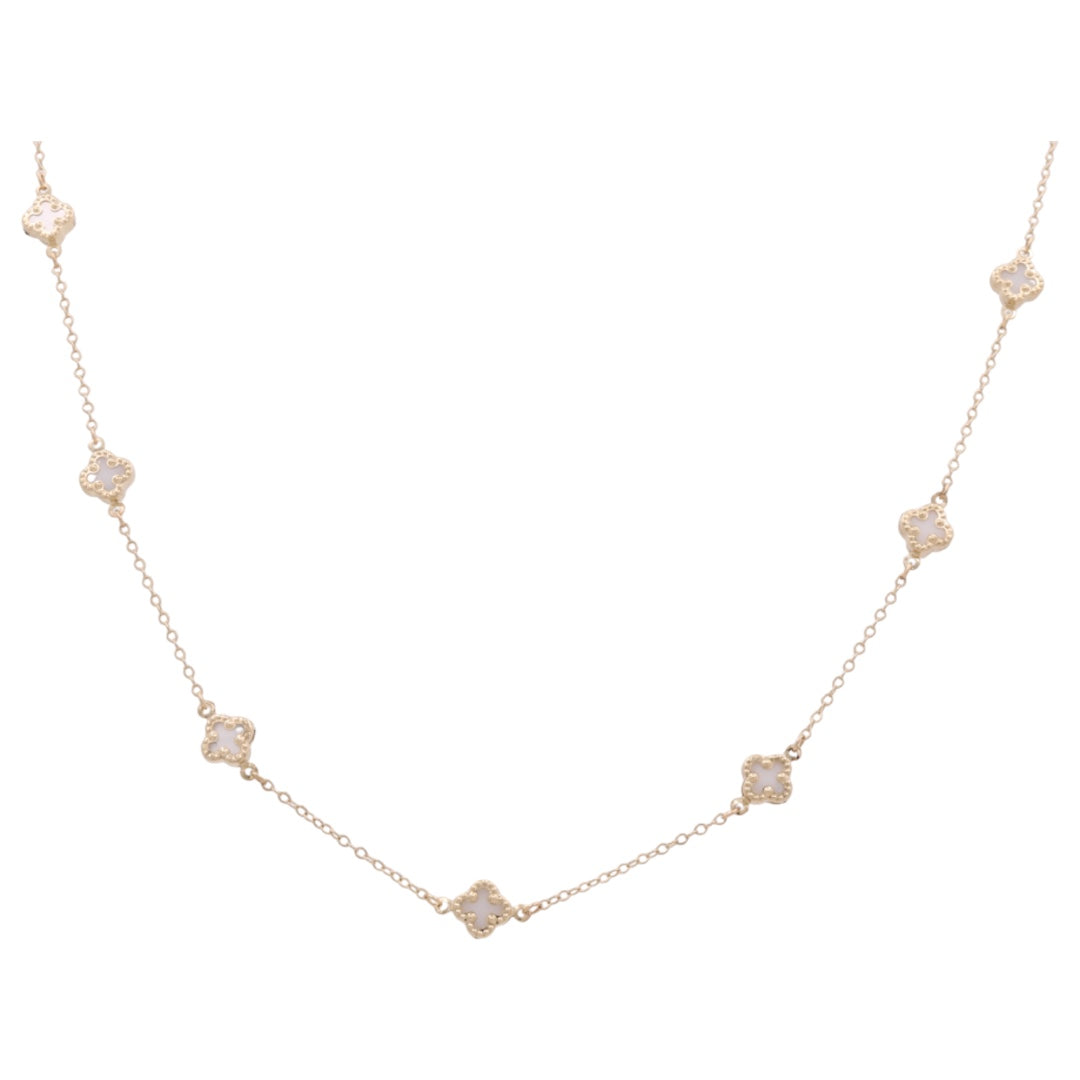 14K Yellow Gold White Clover Women's Necklace / Size: 18” / Weight: 7.6 GR / BONK4CLV