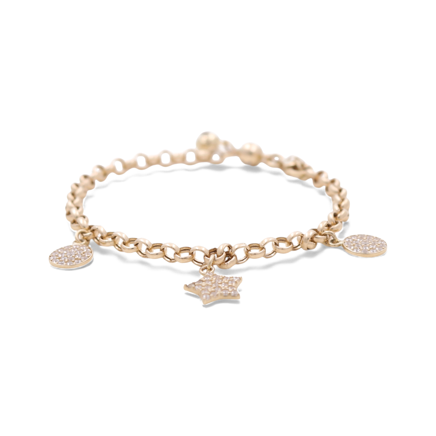 14k Yellow Gold Rolo Link Women's Bracelet with Star and Cz / Size: 7.5" / Weight: 5 GR / CCFWB4ST