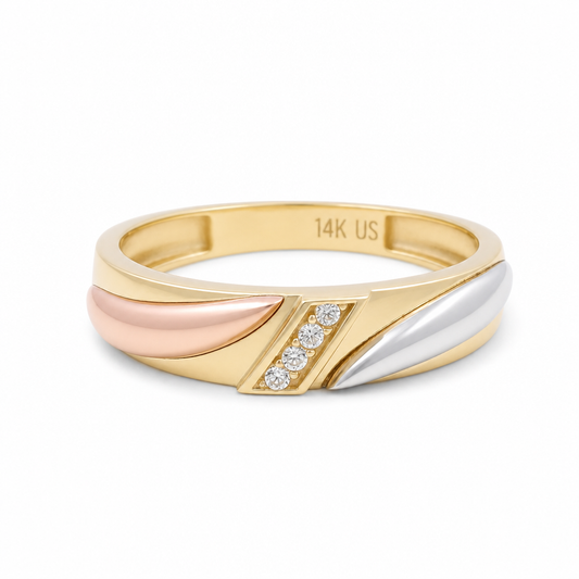 14K Yellow, White and Rose Gold Men's Wedding Band / Size: 10 / Stone:Cz / Weight: 3.9 GR / KEEMWB3T4BS-4