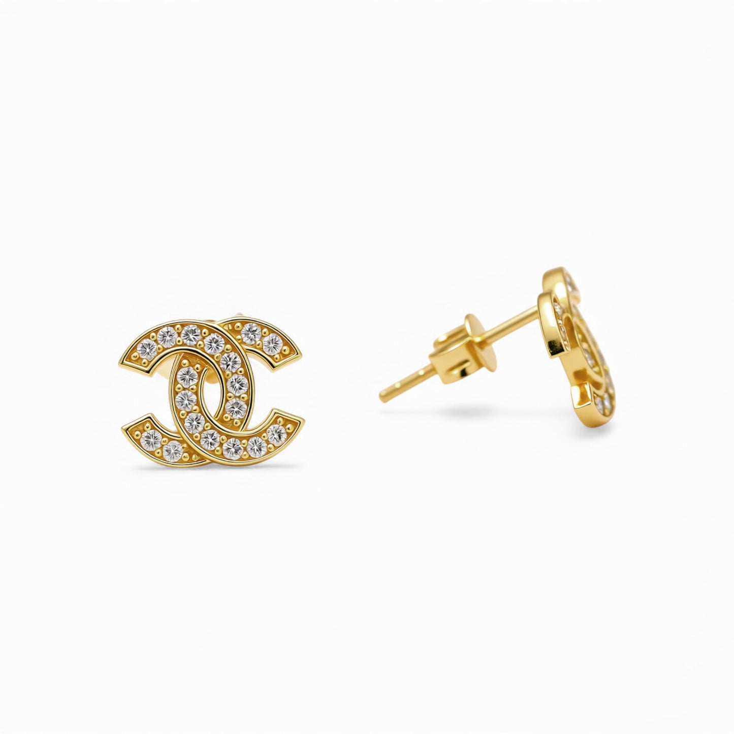 14k Yellow Gold Fashion CC Stud Earrings with Cz / Weight: 1.3 GR / CCFES4CC