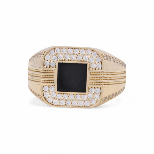 10K Yellow Gold Men’s Black Stone Fashion Ring / CZ / Size 10 / Weight: 5.3 GR / COMR0FS-7