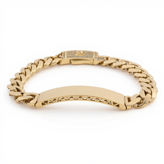 10K Yellow Gold Men's Monaco ID Bracelet / CZ / Size: 9mm 8" / Weight: 14.7 GR / COMB0MON9-8
