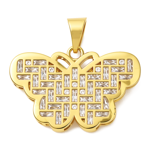 14K Yellow Gold Fashion Reversible Butterfly Pendant with Cz / Weight: 2.6 GR / COPD4BT-15