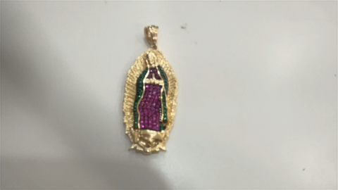 14K Yellow Gold Virgen de Guadalupe Medal Pendant with Colours Cz / Size: 40MM / Big / Weight: 6.4 GR / DQPD4VG