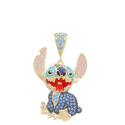 10K Yellow Gold Stitch Pendant with Cz and Colors / Weight: 3.7 GR / P26P-308