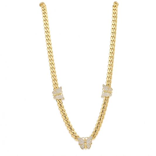 14K Yellow Gold Monaco Necklace with Butterfly and Cz / Size: 18" 7mm / Weight: 26.8 GR / DONK4MONBT