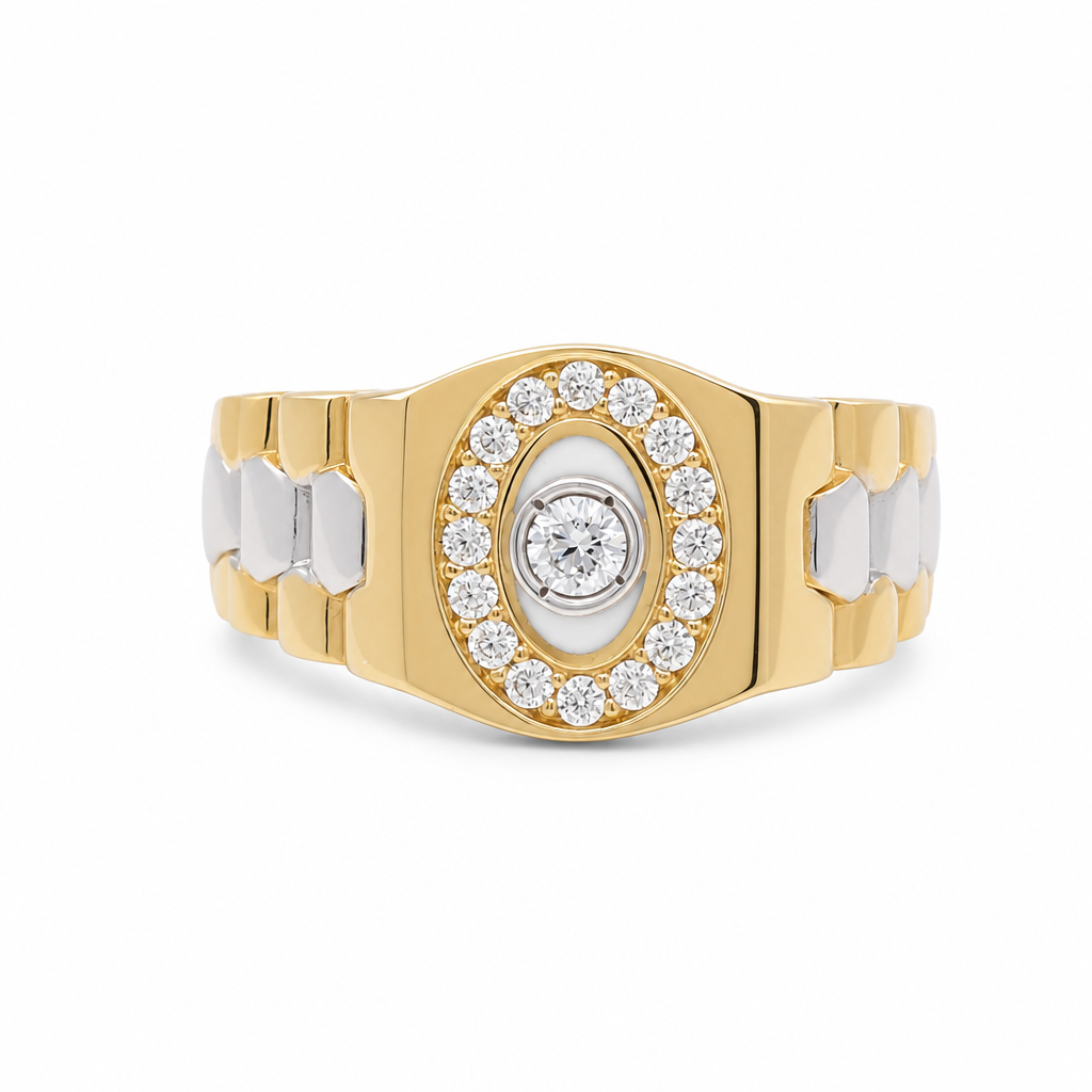 14K Yellow and White Gold Flexible Men's Ring with Cz / Size: 10 / Weight: 6.3 GR