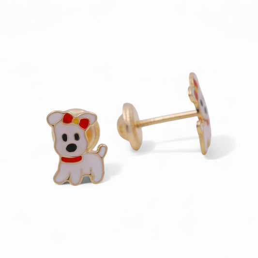 14k Yellow Gold Little Dog Stud Earrings  / 6-742301P
