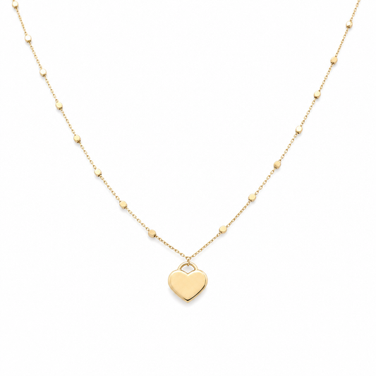 14K Yellow Gold Fancy Ball Link With Heart Pendant/ Size: 18" / Weight: 3.3 GR