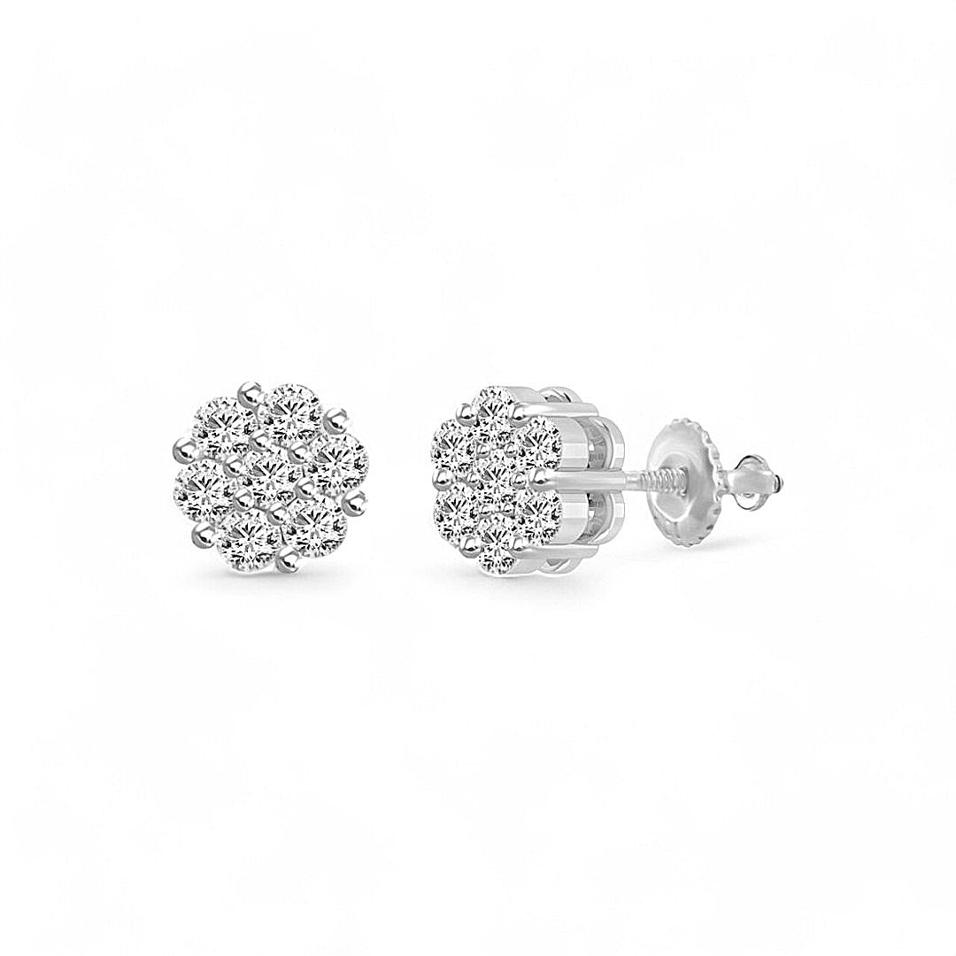 14K White Gold Woman's Diamond Flower Stud Earrings / Stone: 1.00CT / 78042W