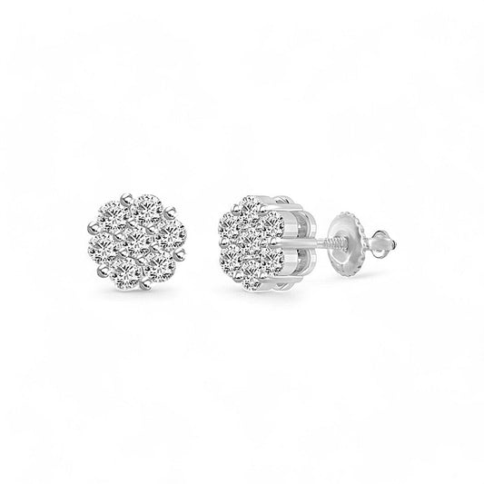 14K White Gold Woman's Diamond Flower Stud Earrings / Stone: 1.00CT / 78042W