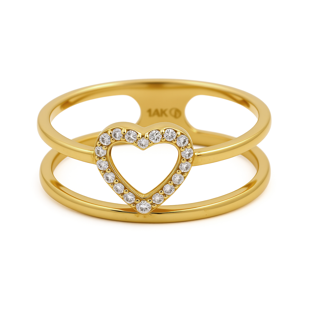 14K Yellow Gold  Heart Women's Ring with Cz / Size: 7 / Weight: 2.5 GR / CEEWR4HR-7