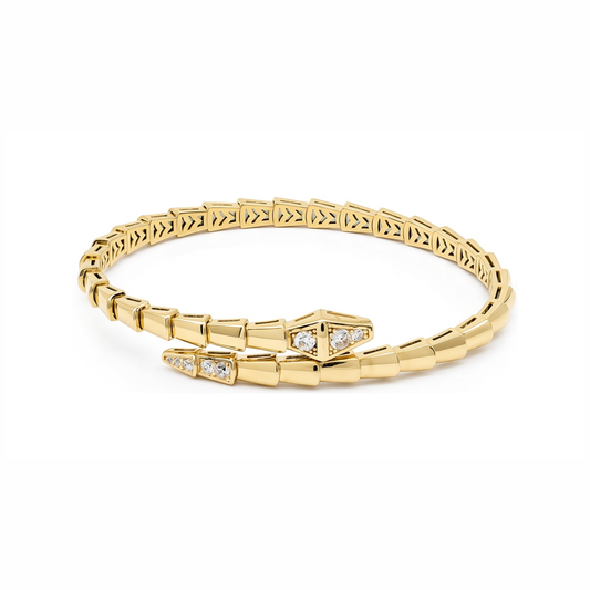 14K Yellow Gold Fashion BV Bangle Bracelet with Cz / Size: 18 / Weight: 10.4 GR / P23B-1650