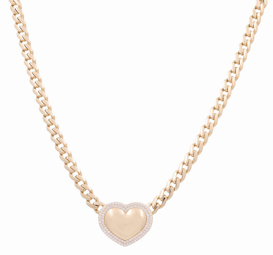 Collar Monaco de oro amarillo de 14 quilates con corazón de moda / CZ / Tamaño: 18" / Peso: 27,1 GR / DONK4MONHR-1